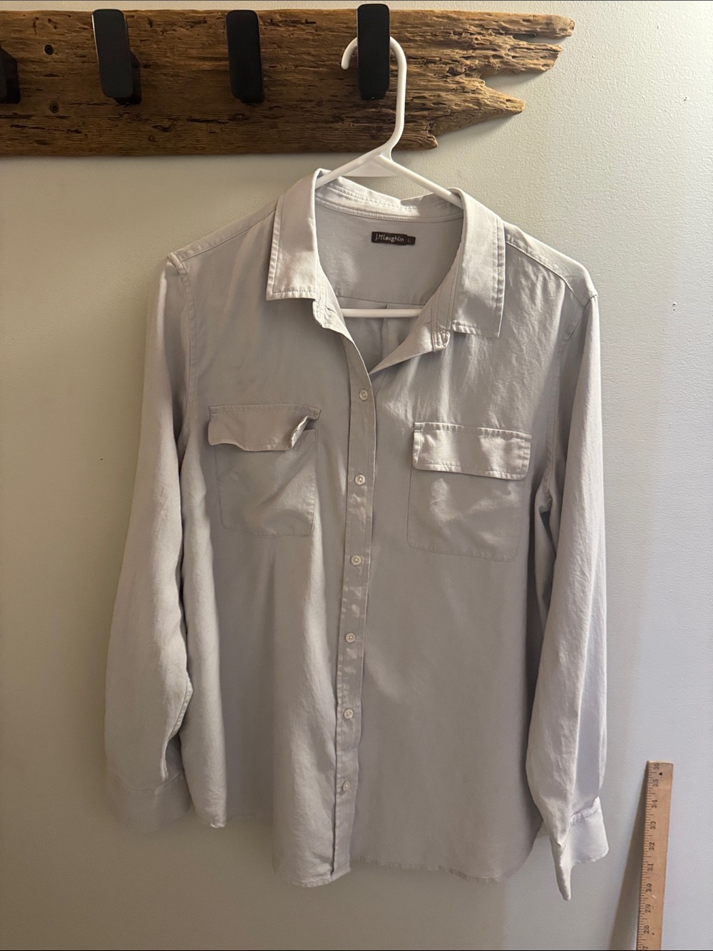 J. McLaughlin Light Gray Long-Sleeve Casual Silk Button-Down Shirt size L